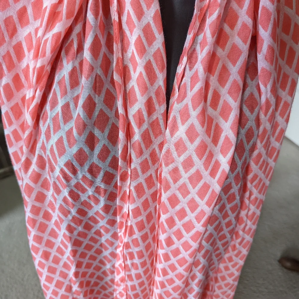 Vera Bradley Pink, White & Orange Frayed Scarf